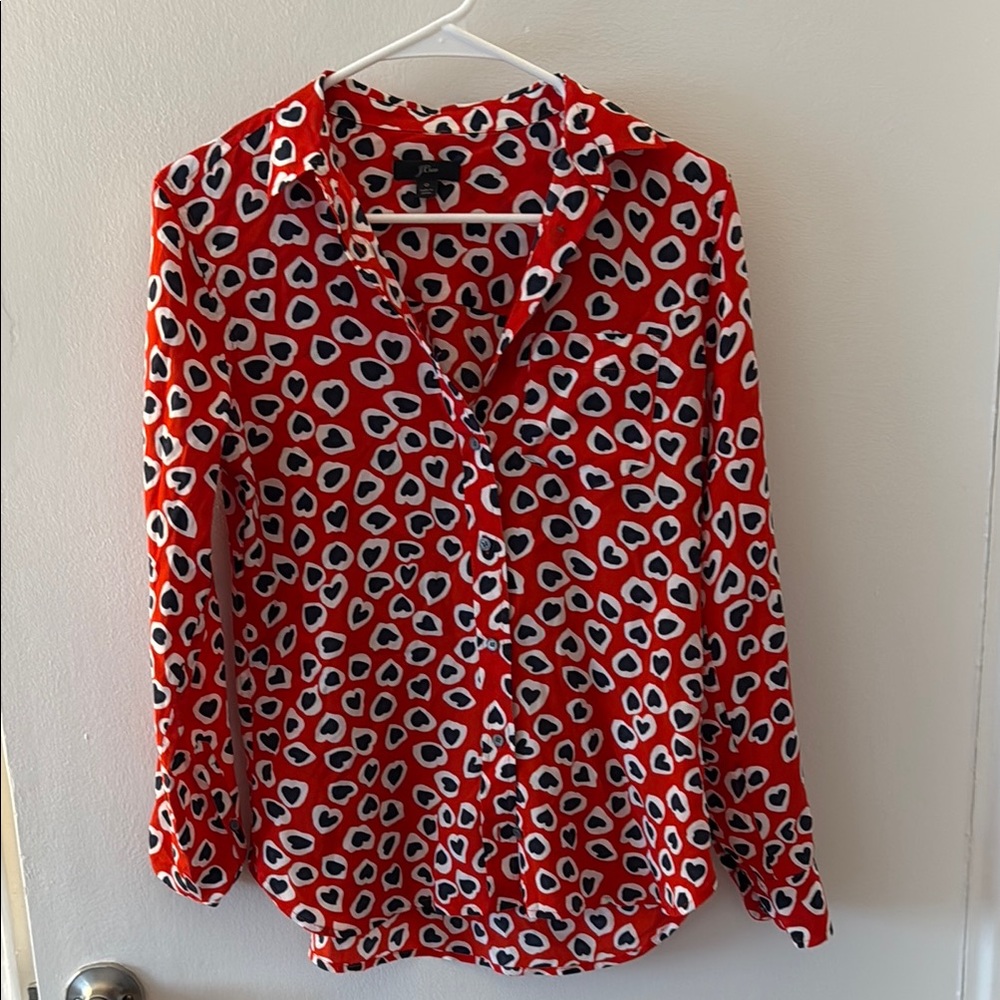 J-Crew Silk Hearts Print Blouse